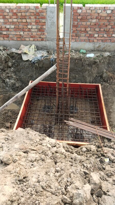 Reinforced concrete footing under preparation